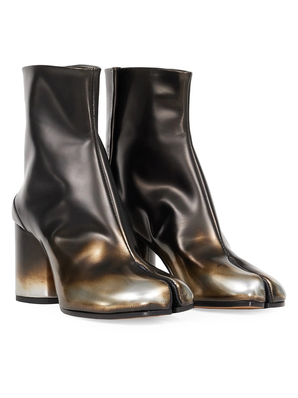 Maison Martin Margiela Black Leather Tabi Ankle Boots with Metallic Toe
